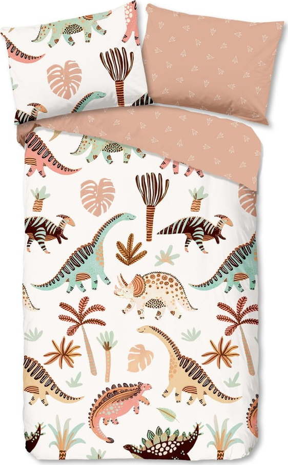 Hnědé/béžové bavlněné dětské povlečení na jednolůžko 140x200 cm Dino – Good Morning GOOD MORNING