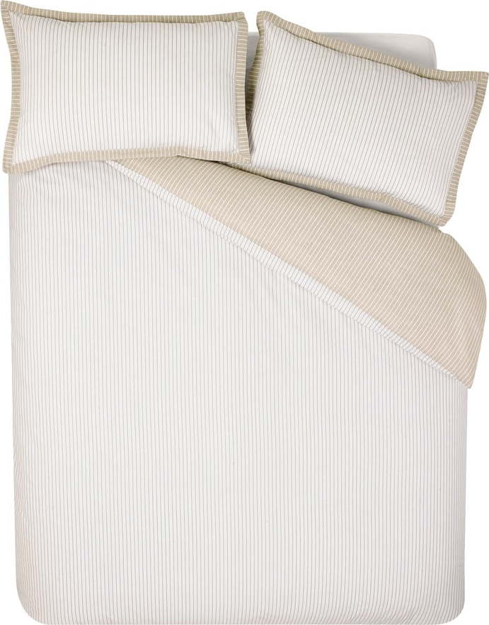Bílé/béžové povlečení na jednolůžko 135x200 cm Oxford Pinstripe – Catherine Lansfield Catherine Lansfield