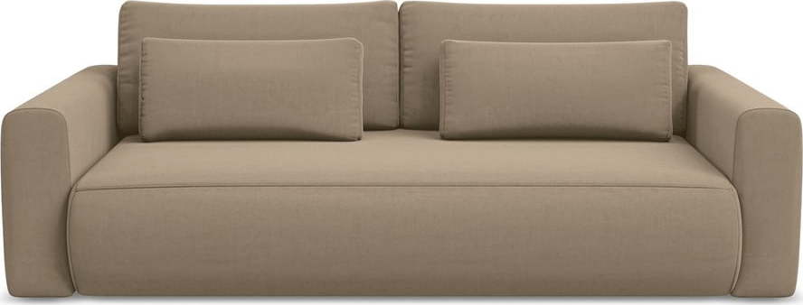 Světle hnědá sametová rozkládací/s úložným prostorem pohovka 238 cm Kapua – Makamii Makamii