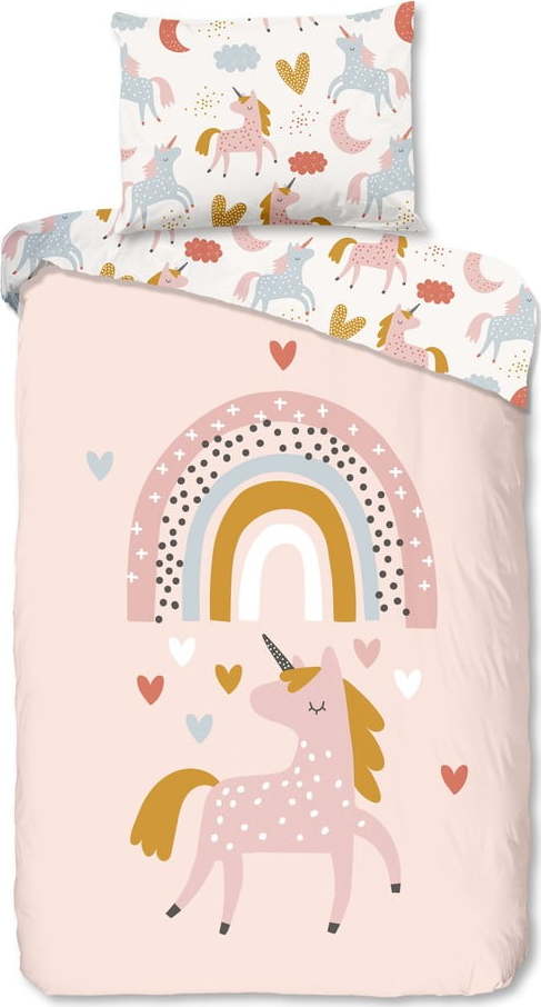 Růžové bavlněné dětské povlečení na jednolůžko 140x200 cm Unilove – Good Morning GOOD MORNING