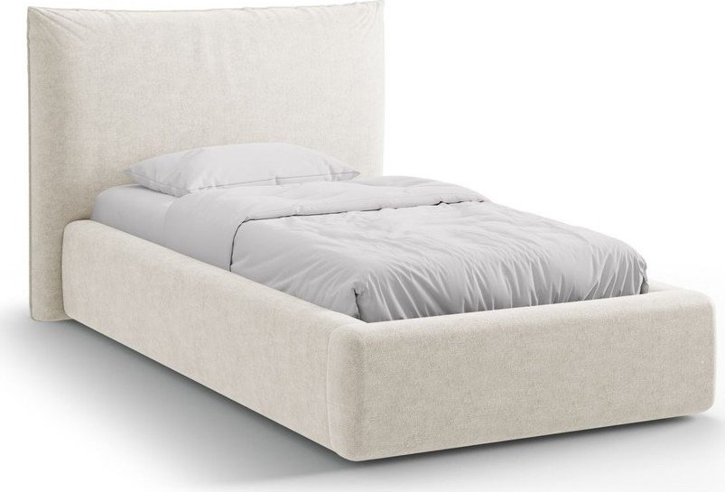 Krémová čalouněná jednolůžková postel s úložným prostorem s roštem 90x200 cm Kaelle – Micadoni Micadoni