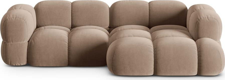 Hnědá sametová rohová pohovka (pravý roh/s lenoškou) Loretto – Cosmopolitan Design Cosmopolitan design