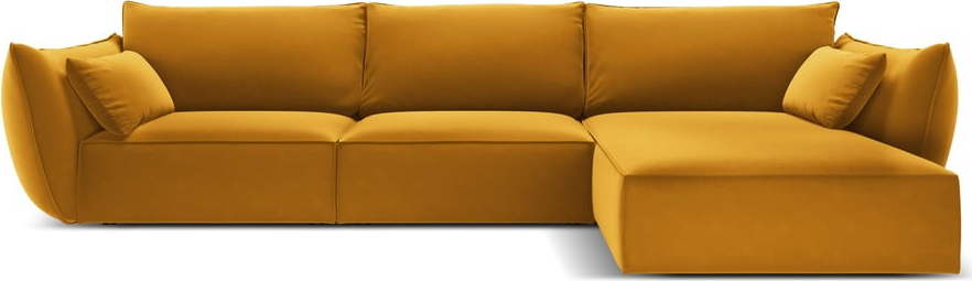 Sametová rohová pohovka v hořčicové barvě (pravý roh/s lenoškou) Vanda – Mazzini Sofas Mazzini Sofas