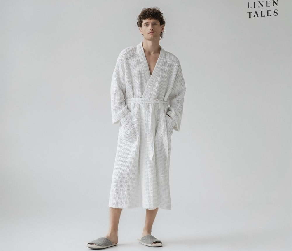 Bílý župan velikost L/XL Honeycomb – Linen Tales Linen Tales