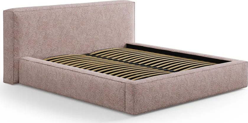 Světle růžová čalouněná dvoulůžková postel s úložným prostorem s roštem 200x200 cm Simon Olivia – Micadoni Micadoni