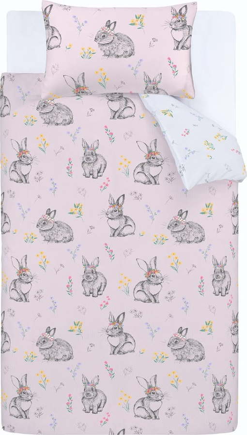 Růžové dětské povlečení na jednolůžko 135x200 cm Bunny Tails Ditsy Flowers – Catherine Lansfield Catherine Lansfield