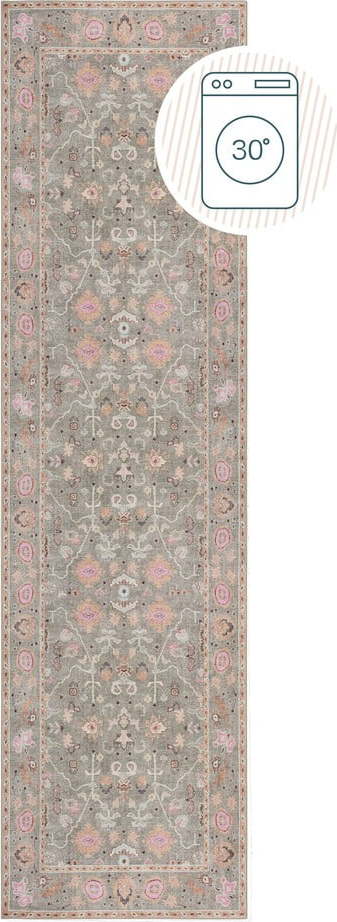 Světle zelený pratelný běhoun 60x230 cm Una Floral – Flair Rugs Flair Rugs
