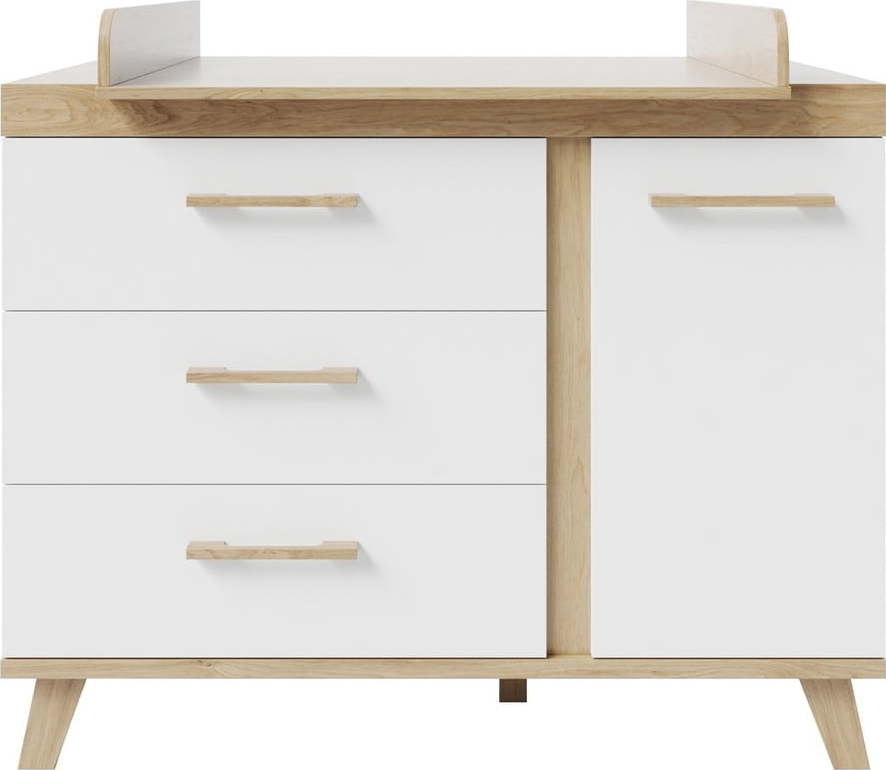 Bílá dětská komoda v dekoru dubu s přebalovacím pultem 118x103x78 cm Smile – Roba Roba