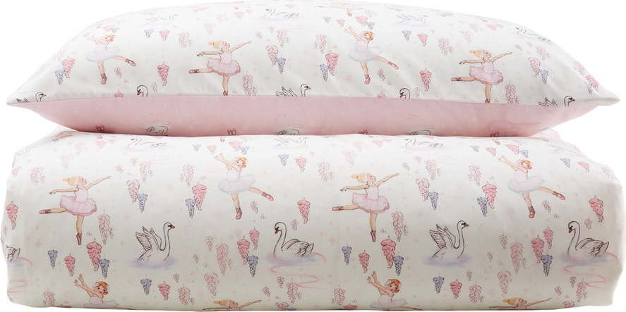 Bílé/růžové bavlněné dětské povlečení do postýlky 120x150 cm Ballerina – Belle & Boo Belle & Boo
