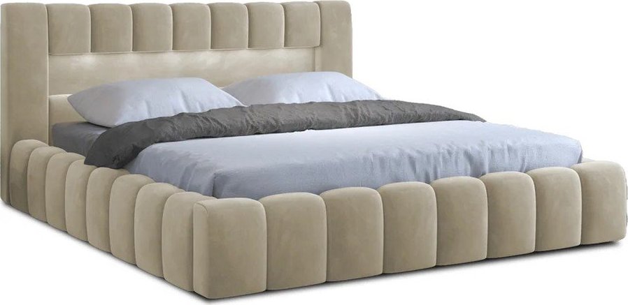 Béžová čalouněná dvoulůžková postel s úložným prostorem s roštem 180x200 cm Lamica – ELTAP ELTAP