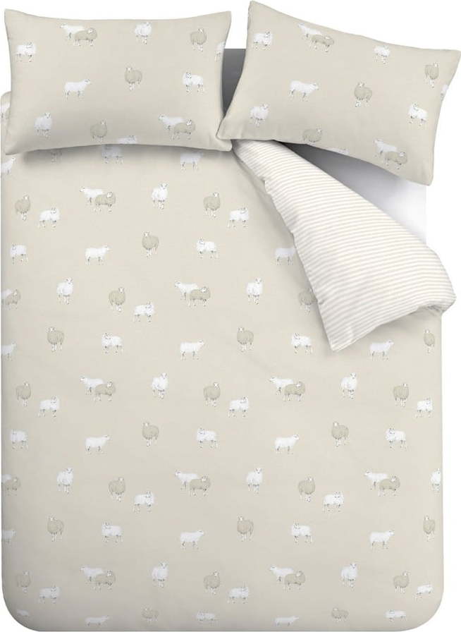 Béžové flanelové povlečení na dvoulůžko/prodloužené 230x220 cm Sheep – Catherine Lansfield Catherine Lansfield