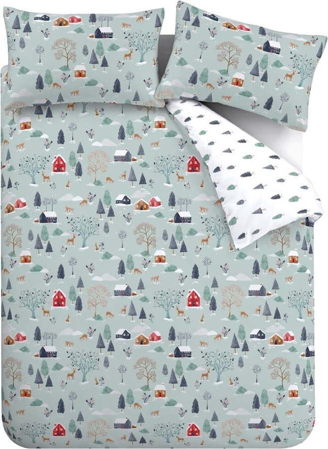 Šedomodré flanelové povlečení na dvoulůžko/prodloužené 230x220 cm Winter Scene – Bianca Bianca