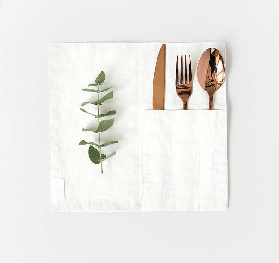 Lněná kapsa na příbor 2 ks 23x23 cm White – Linen Tales Linen Tales