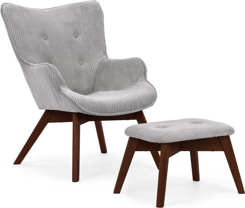 Šedé manšestrové křeslo s podnožkou Niko – Ropez Ropez