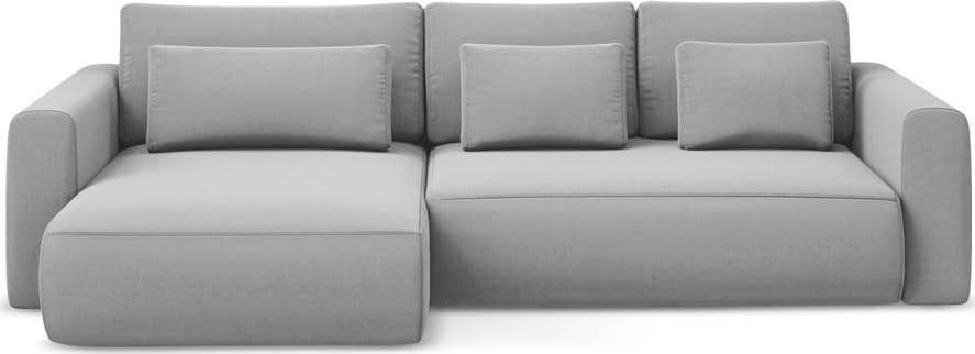 Světle šedá sametová rozkládací/s úložným prostorem rohová pohovka (levý roh/s lenoškou) Kapua – Makamii Makamii