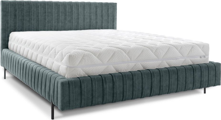 Čalouněná dvoulůžková postel s úložným prostorem s roštem 180x200 cm v petrolejové barvě Plissa – ELTAP ELTAP