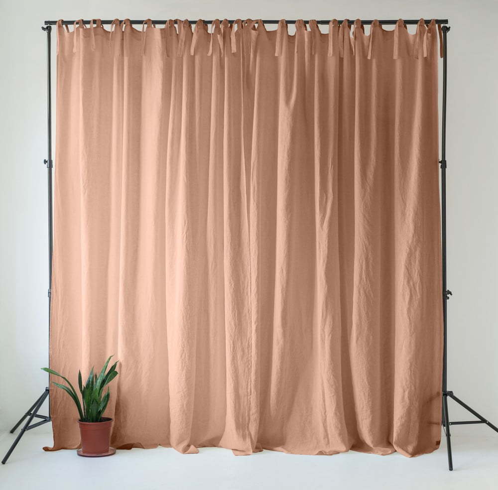 Růžový/hnědý lněný závěs 140x170 cm Cafe Creme – Linen Tales Linen Tales