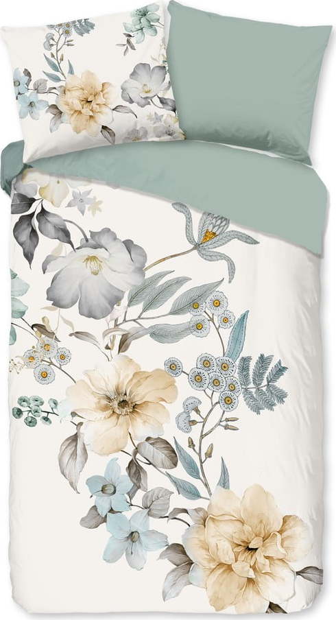 Zelené/krémové bavlněné povlečení na jednolůžko/prodloužené 140x220 cm Celina – Good Morning GOOD MORNING