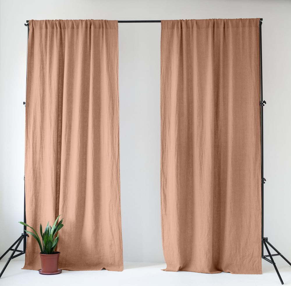 Růžový/hnědý lněný závěs 140x330 cm Cafe Creme – Linen Tales Linen Tales