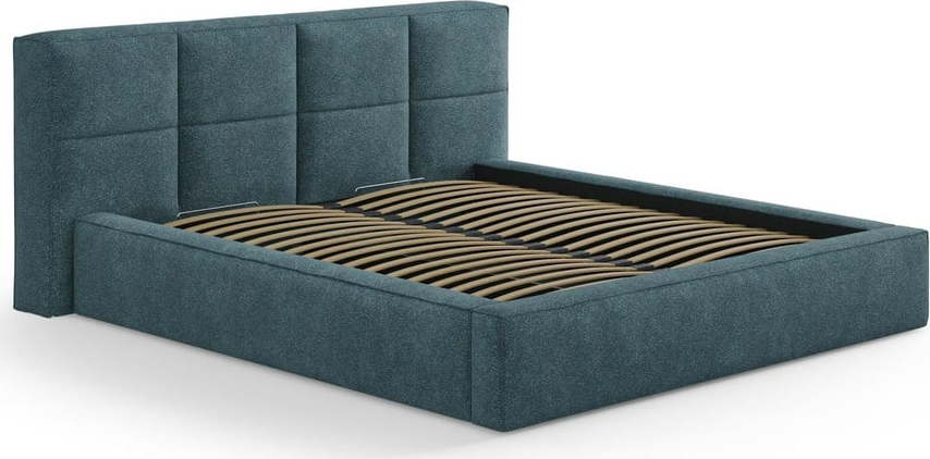 Modrá čalouněná dvoulůžková postel s úložným prostorem s roštem 160x200 cm Simon Darren – Micadoni Micadoni