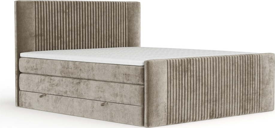 Světle hnědá boxspring postel s úložným prostorem 180x200 cm Bergamo – Maison de Rêve Maison de Reve
