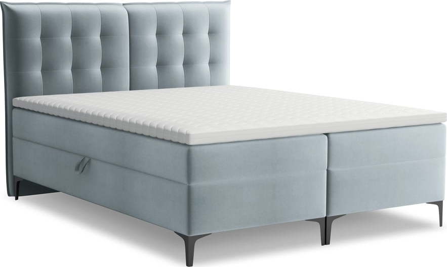 Světle modrá boxspring postel s úložným prostorem 160x200 cm Mikana – Makamii Makamii