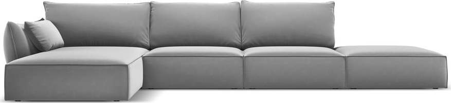 Světle šedá sametová rohová pohovka (levý roh/s lenoškou) Vanda – Mazzini Sofas Mazzini Sofas