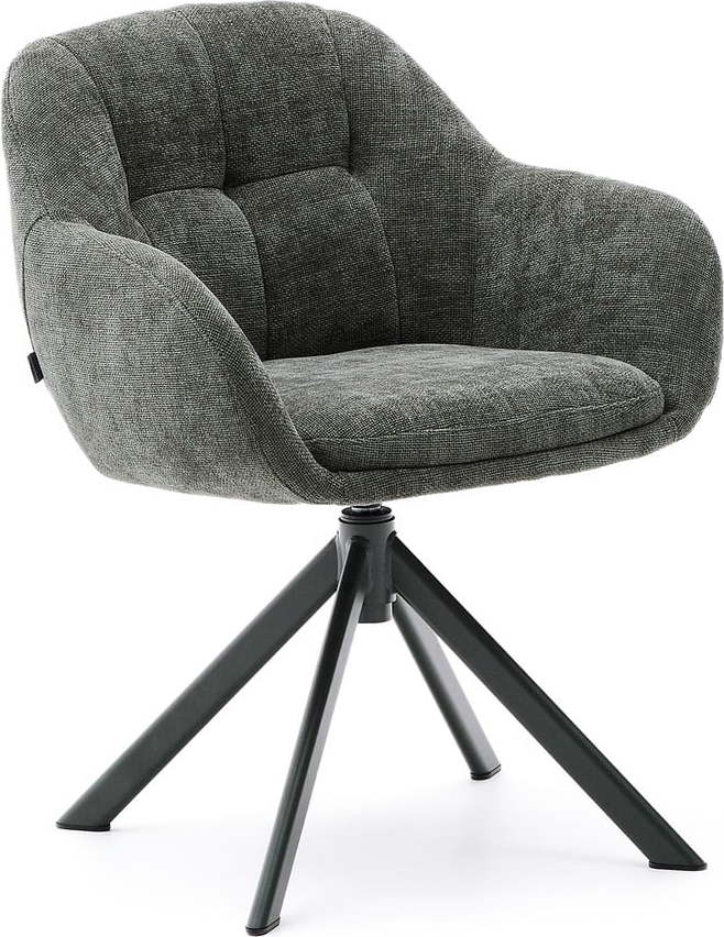 Tmavě zelené čalouněné jídelní křeslo s područkami Dorina – Kave Home Kave Home