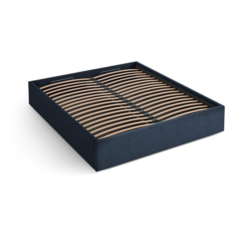 Tmavě modrá čalouněná dvoulůžková postel s úložným prostorem/bez čela s roštem 160x200 cm Susan – Micadoni Micadoni
