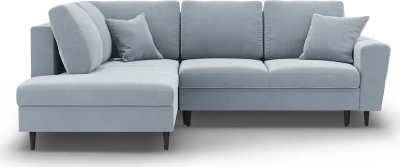 Světle modrá sametová rozkládací/s úložným prostorem rohová pohovka (levý roh/do L) Kyoto – Cosmopolitan Design Cosmopolitan design