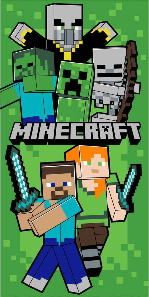 Zelená bavlněná dětská osuška 70x140 cm Minecraft Let´s Survive – Jerry Fabrics Jerry Fabrics