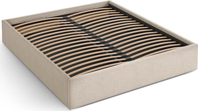 Světle hnědá čalouněná dvoulůžková postel s úložným prostorem/bez čela s roštem 140x200 cm Susan – Micadoni Micadoni