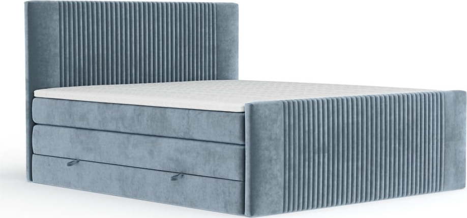 Modrá boxspring postel s úložným prostorem 200x200 cm Bergamo – Maison de Rêve Maison de Reve