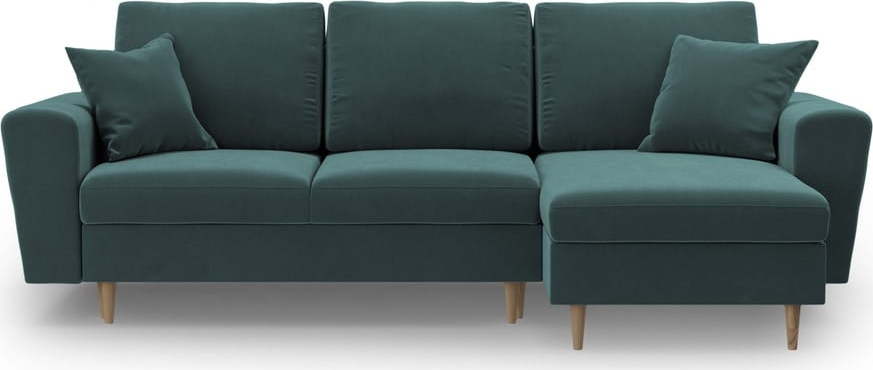 Sametová rozkládací/s úložným prostorem rohová pohovka v petrolejové barvě Kyoto – Cosmopolitan Design Cosmopolitan design