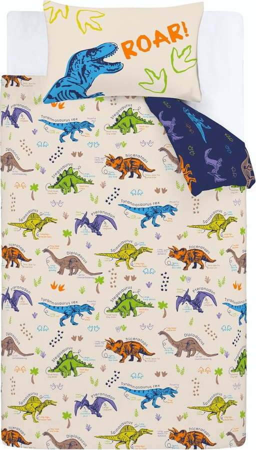 Modré/béžové dětské povlečení do postýlky 120x150 cm Prehistoric Dinosaurs – Catherine Lansfield Catherine Lansfield
