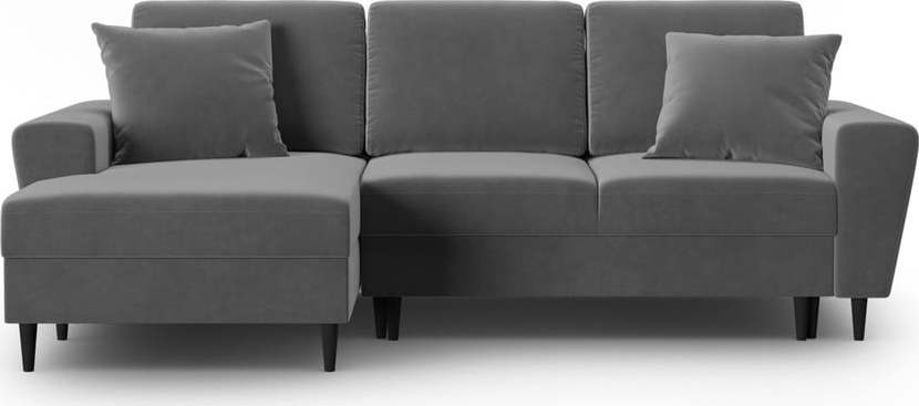 Světle šedá sametová rozkládací/s úložným prostorem rohová pohovka (levý roh/s lenoškou) Kyoto – Cosmopolitan Design Cosmopolitan design