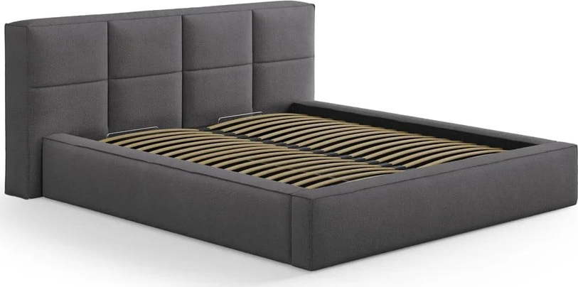 Tmavě šedá čalouněná dvoulůžková postel s úložným prostorem s roštem 180x200 cm Simon Darren – Micadoni Micadoni