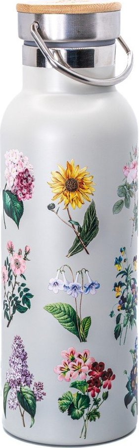 Světle šedá cestovní nerezová lahev 425 ml Vintage Flowers – Sass & Belle Sass & Belle