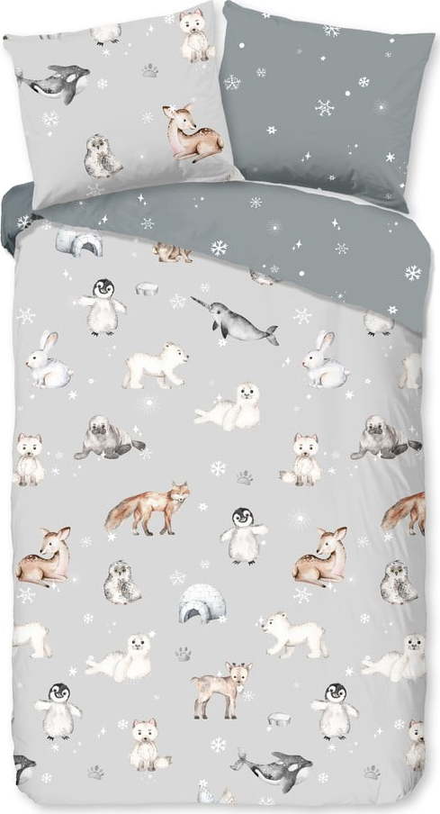 Šedé flanelové dětské povlečení na jednolůžko 140x200 cm Cira – Good Morning GOOD MORNING