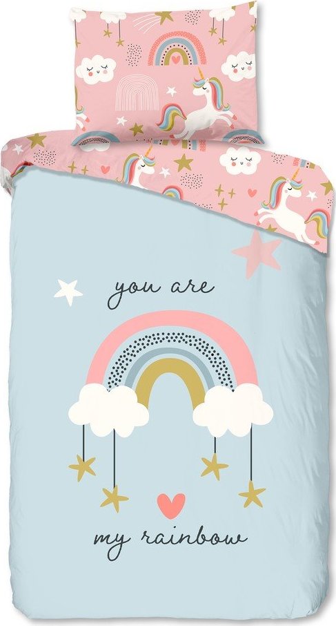 Modré/růžové bavlněné dětské povlečení na jednolůžko 140x200 cm Suus – Good Morning GOOD MORNING