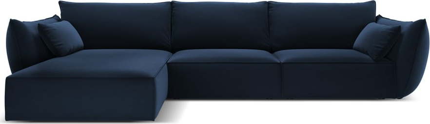 Tmavě modrá sametová rohová pohovka (levý roh/s lenoškou) Vanda – Mazzini Sofas Mazzini Sofas