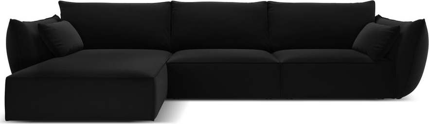 Černá sametová rohová pohovka (levý roh/s lenoškou) Vanda – Mazzini Sofas Mazzini Sofas