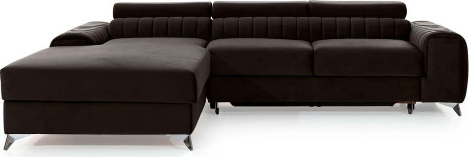Tmavě hnědá sametová rozkládací/s úložným prostorem rohová pohovka (levý roh/s lenoškou) Grayson – ELTAP ELTAP