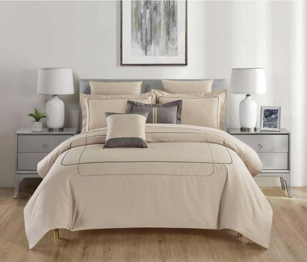 Béžové povlečení na dvoulůžko/prodloužené z bavlny Renforcé s prostěradlem/6dílné 240x220 cm Calm of Lines – Mila Home Luxury Mila Home Luxury