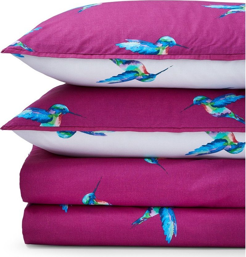 Bílé/fialové bavlněné povlečení na jednolůžko 135x200 cm Hummingbird – Their Nibs Their Nibs