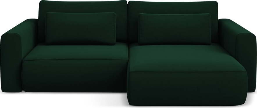 Zelená sametová rozkládací/s úložným prostorem rohová pohovka (pravý roh/s lenoškou) Kapua – Makamii Makamii