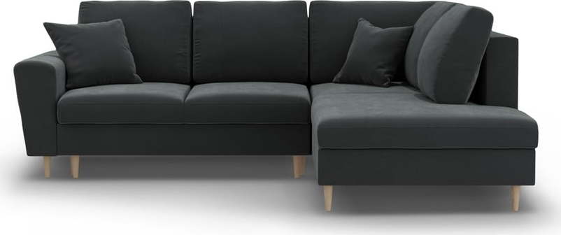 Tmavě šedá sametová rozkládací/s úložným prostorem rohová pohovka (pravý roh/do L) Kyoto – Cosmopolitan Design Cosmopolitan design