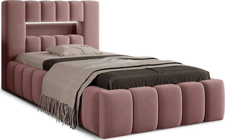 Růžová čalouněná jednolůžková postel s úložným prostorem s roštem 90x200 cm Lamica – ELTAP ELTAP