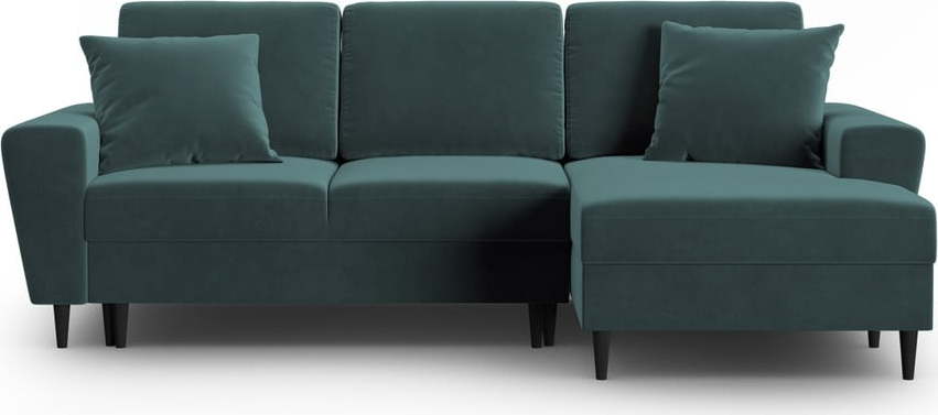 Sametová rozkládací/s úložným prostorem rohová pohovka v petrolejové barvě (pravý roh/s lenoškou) Kyoto – Cosmopolitan Design Cosmopolitan design