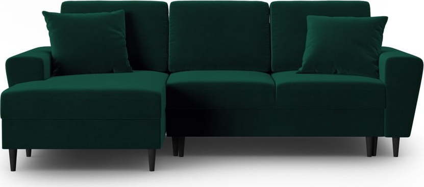 Zelená sametová rozkládací/s úložným prostorem rohová pohovka (levý roh/s lenoškou) Kyoto – Cosmopolitan Design Cosmopolitan design